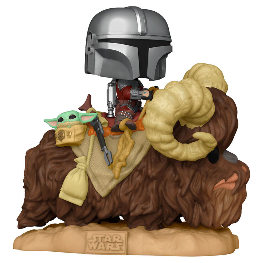 Figura POP Star Wars The Mandalorian Mando on Bantha with Child in Bag