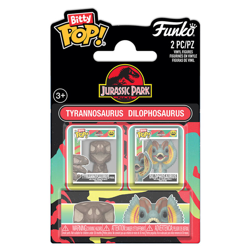 Blister 2 figuras Bitty POP Jurassic Park Tyrannosaurus Fossil & Dilophosaurus