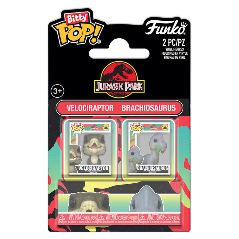 Blister 2 figuras Bitty POP Jurassic Park Velociraptor & Brachiosaurus